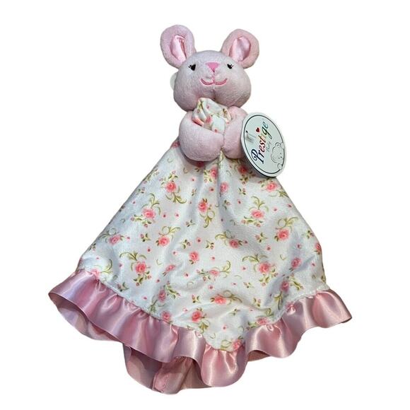 Sweetest Prestige Baby Pink Bunny Floral Security Blanket Satin Ruffle NWT - Picture 1 of 6